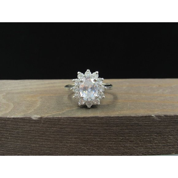 Size 6.5 Sterling Silver Chunky Cluster Clear CZ Band Ring Vintage Statement - Picture 1 of 8